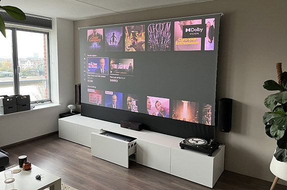 Celexon elektrische laser TV-lade, wit en projector