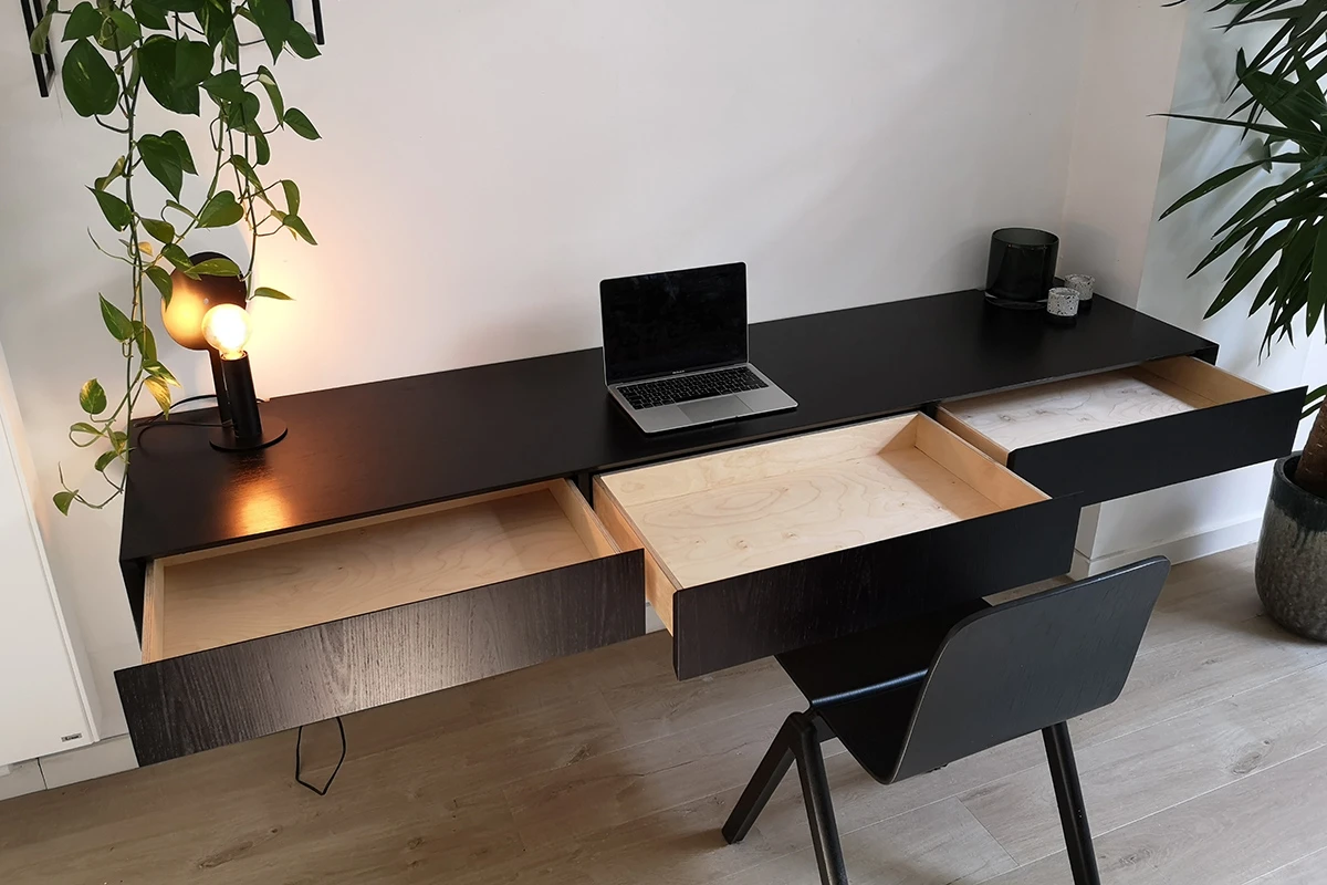zwevend laden bureau thuis kantoor houtfineer