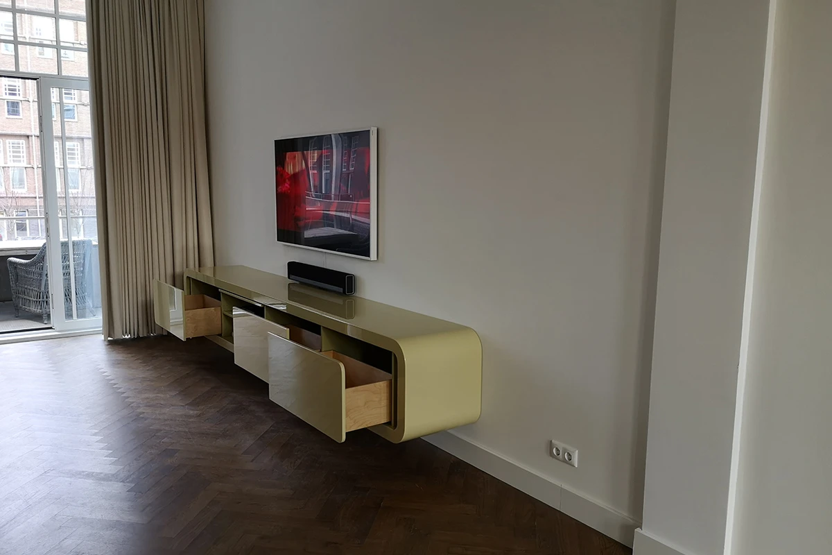 Hangende laden kast design groen ronde corpus